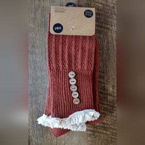 Urban Outfitters Knee High Socks With Ruffle And Button Accents